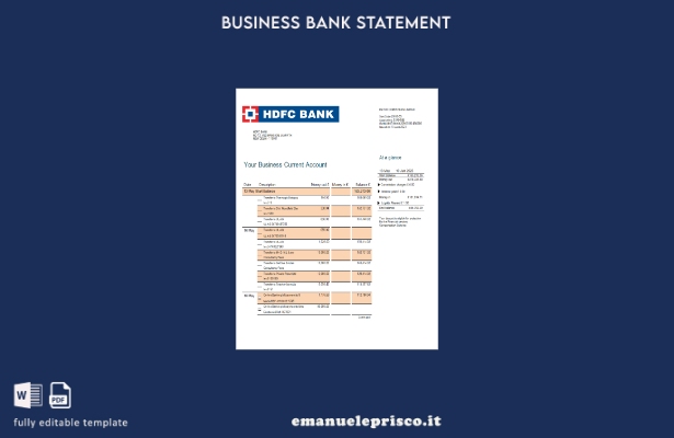 stile verificato HDFC Estratto conto bancario modello Word e modello PDF